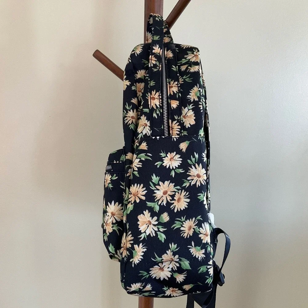 No Boundaries Floral Daisy Backpack Black Recycled Canvas School‎ Travel Bag NWT